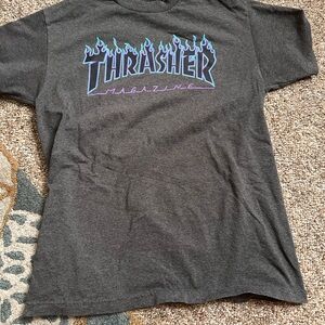 Thrasher grey Tee with Blue Flame Logo
